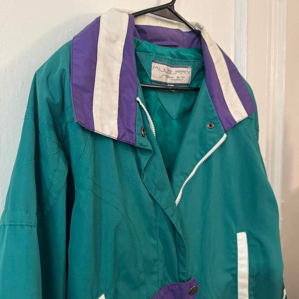 Vintage 80s Colorblock Dopamine Windbreaker Jacket Snow Après ski Teal Purple - Picture 3 of 8